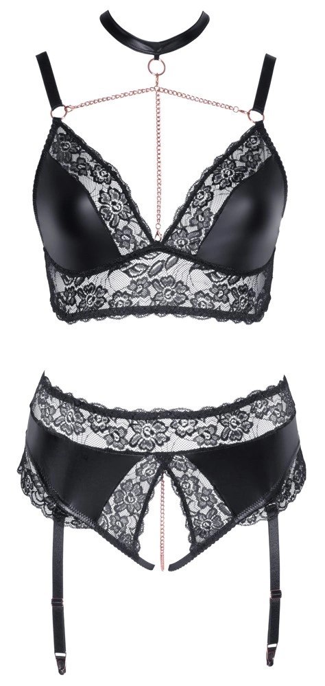 Cottelli Curves Komplet Koronkowy z Łańcuszkami XL Czarny