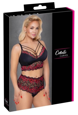 Cottelli Curves komplet koronkowy czarny z wysokimi stringami 4XL