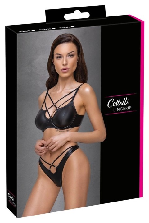 Cottelli LINGERIE Set 2-częściowy czarny matowy ozdobne paski 75B/S