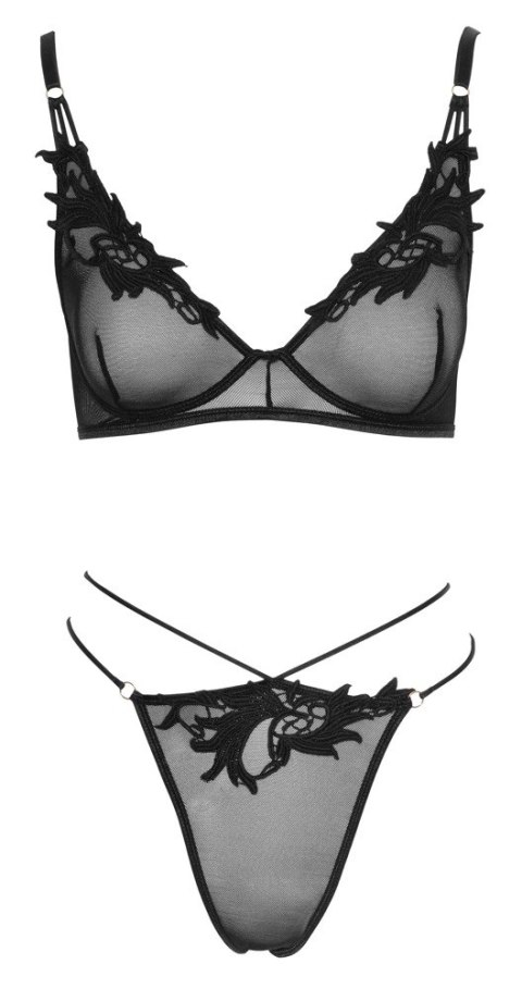 Cottelli LINGERIE komplet mesh XL - biustonosz i stringi na sznurkach