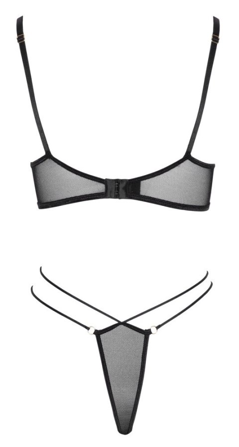Cottelli LINGERIE komplet mesh XL - biustonosz i stringi na sznurkach