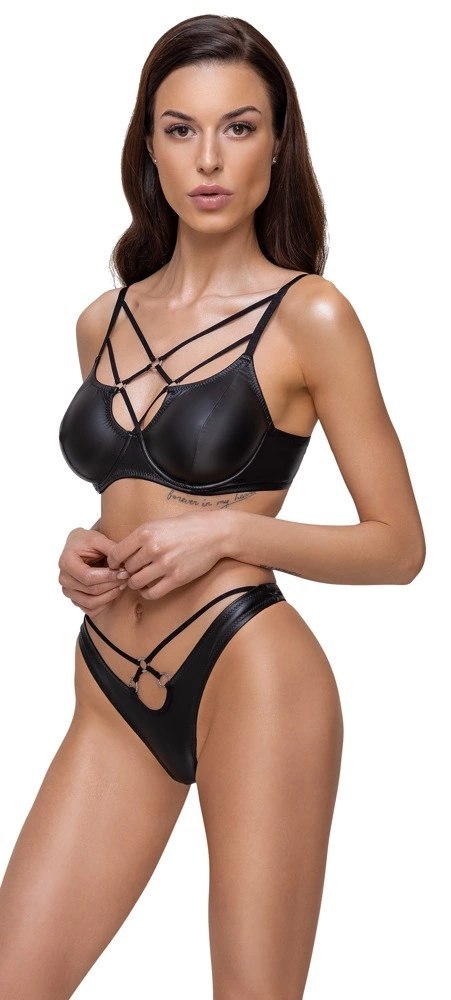 Cottelli Lingerie Set Matowy Czarny 2-częściowy Paseczki 80B/M