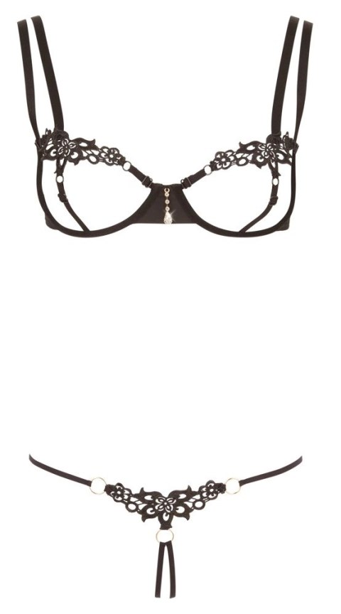 Cottelli Collection Lingerie komplet paskow czarny L, biustonosz i stringi