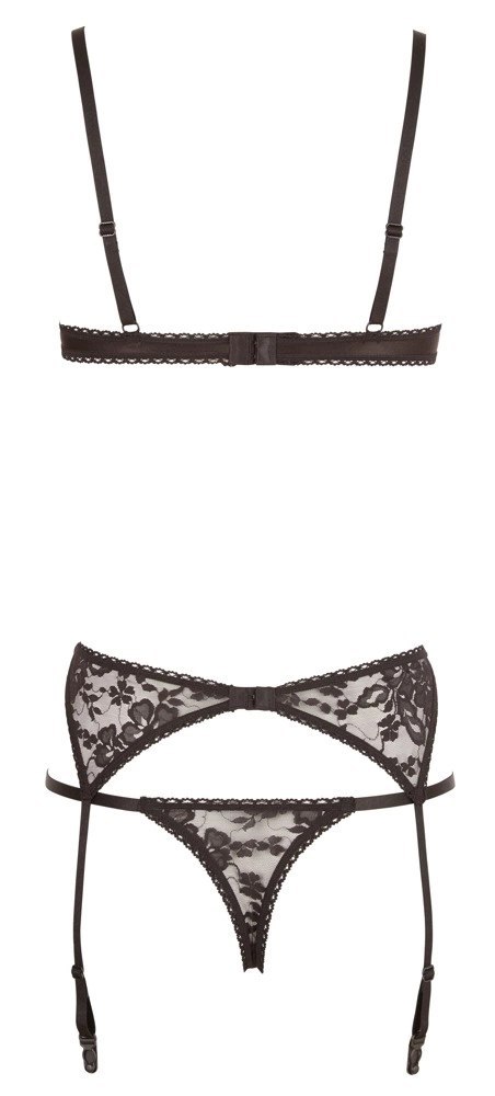 Cottelli Lingerie komplet koronkowy 3-częściowy czarny 80B/M