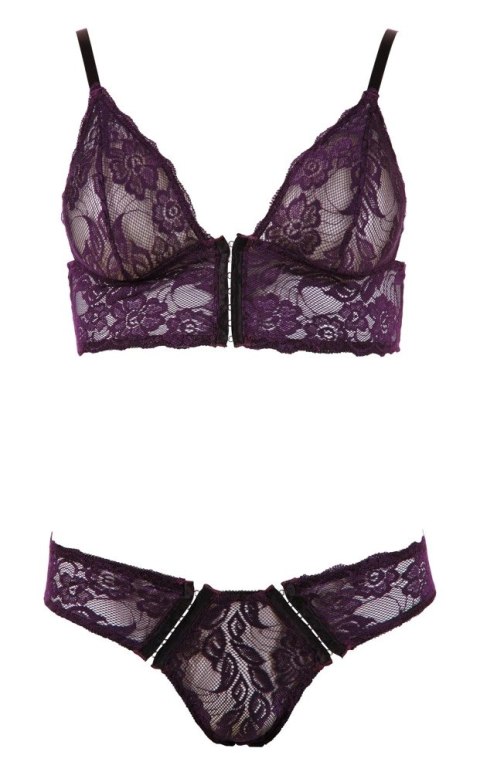 Cottelli Lingerie komplet koronkowy biustonosz i figi S czarny haftki