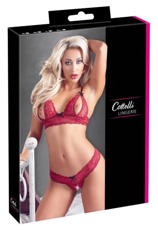 Cottelli Lingerie komplet koronkowy czerwony otwarty biustonosz + stringi M