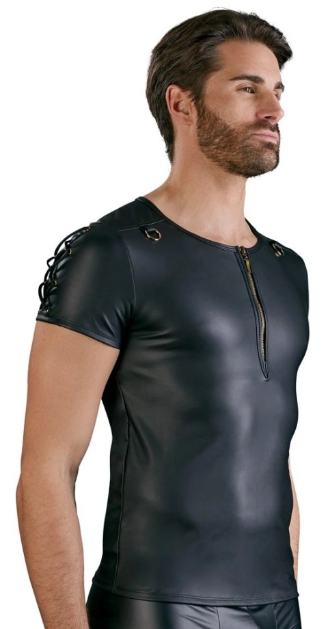 NEK Czarna koszulka męska matowa ze sznurowaniem M