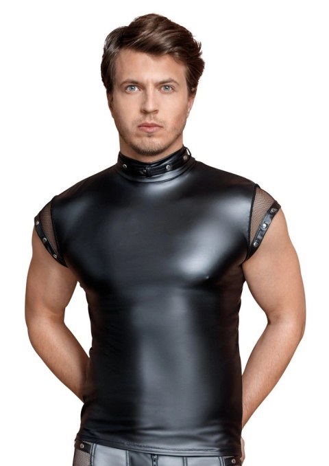 NEK Koszulka męska czarna matowa z siateczką i nitami 2XL