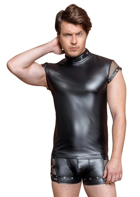 NEK Koszulka męska czarna matowa z siateczką i nitami 2XL