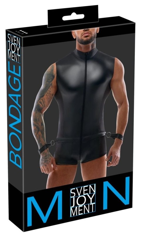 Svenjoyment Bondage kombinezon matowy M z mankietami i pierścieniami