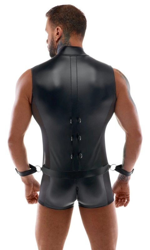 Svenjoyment Bondage kombinezon matowy M z mankietami i pierścieniami