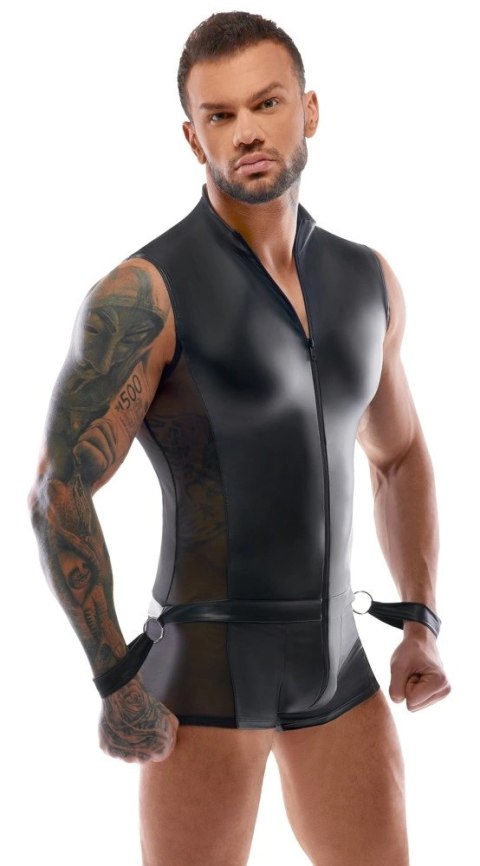 Svenjoyment Bondage kombinezon matowy z mankietami XL czarny