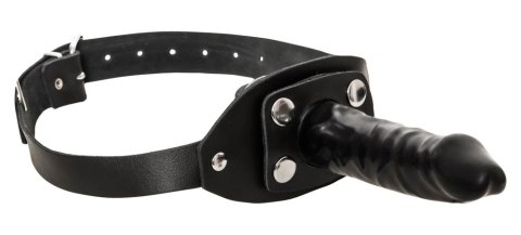 ZADO Double Gag System Skorzany z Paskiem na Głowę Czarny 13 cm