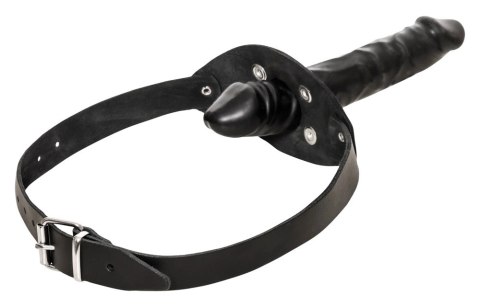 ZADO Double Gag System Skorzany z Paskiem na Głowę Czarny 13 cm