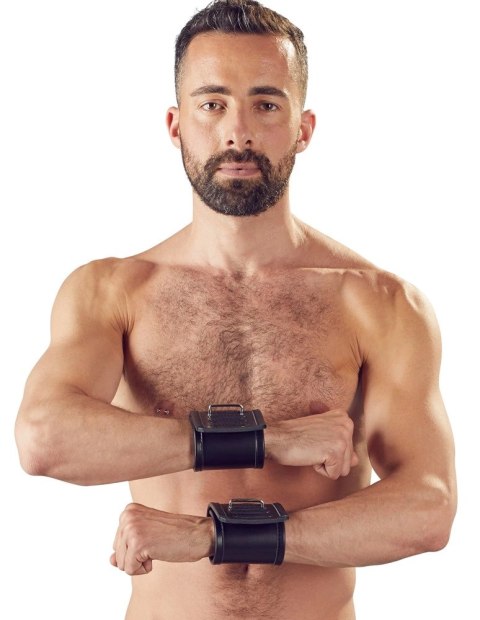 ZADO Kajdanki Skorzane Regulowane Czarne 30x8 cm Szerokie