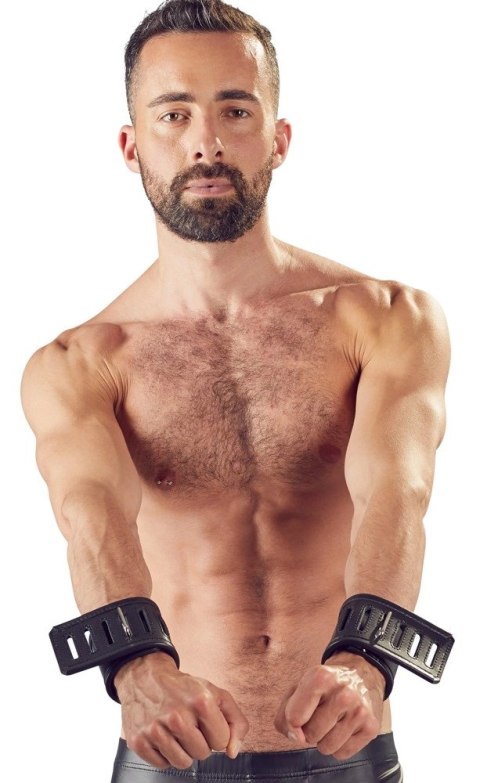 ZADO Kajdanki Skorzane Regulowane Czarne 30x8 cm Szerokie