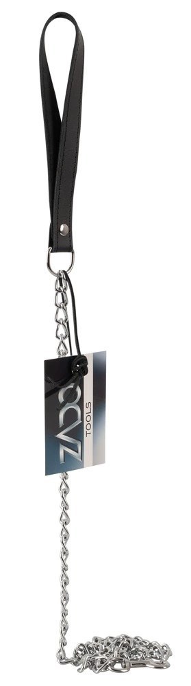 ZADO Skorzana obroża z metalową smyczą 110 cm czarna