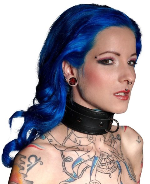 ZADO Skorzana obroża z metalowym pierścieniem czarna S/M