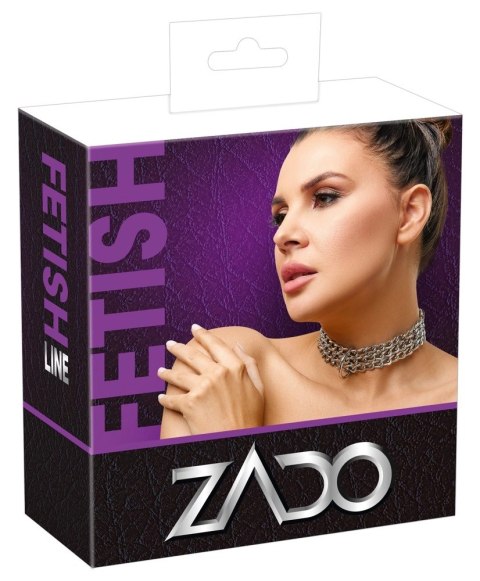 ZADO Skorzana obroża z metalowymi łańcuszkami, regulowana, czarna