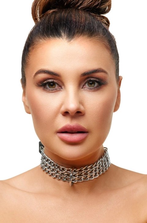 ZADO Skorzana obroża z metalowymi łańcuszkami, regulowana, czarna