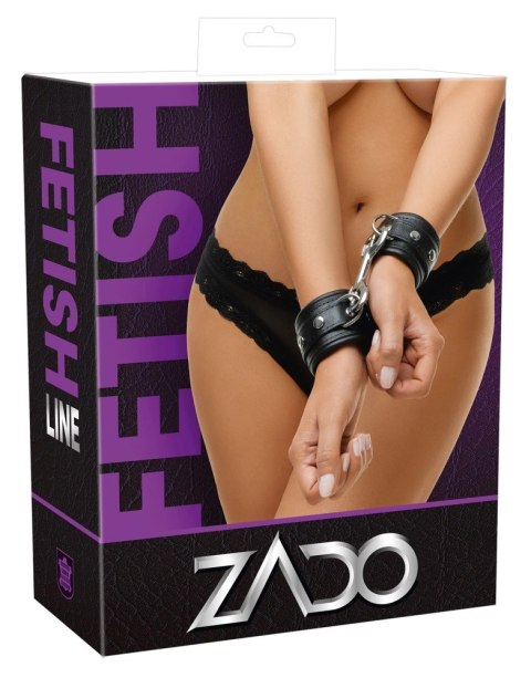 ZADO Skorzane Kajdanki Krotkie z Karabińczykiem Czarne Regulowane