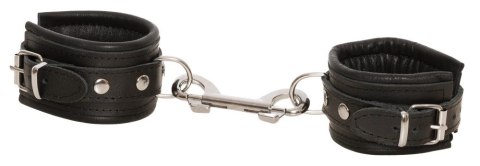 ZADO Skorzane Kajdanki Krotkie z Karabińczykiem Czarne Regulowane