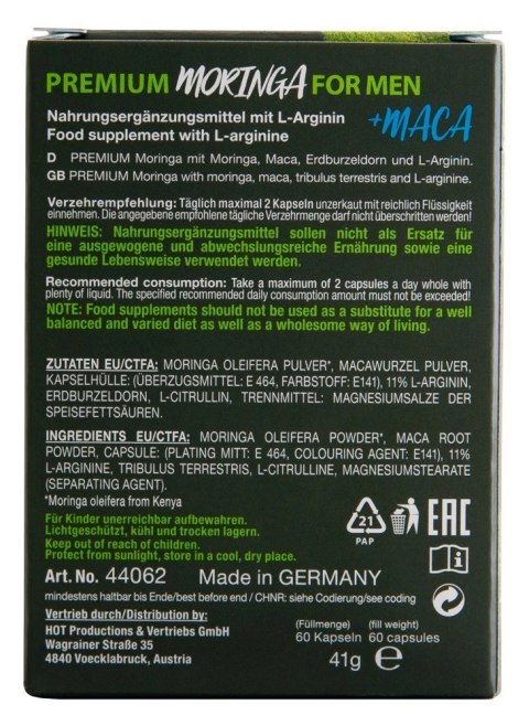 HOT BIO Moringa Man Caps 60 kapsułek - Suplement dla mężczyzn, wegański