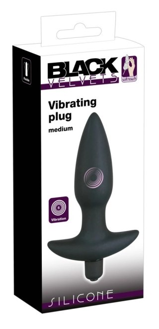 Black Velvets Plug z Wibracją i Uchwyt Średni 15cm Czarny Silikon