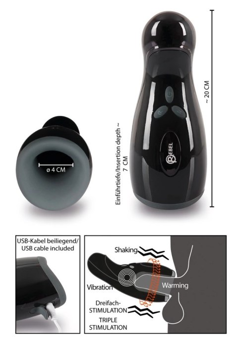 Rebel Intimate Device 3w1 Czarny - Wibracje, Grzanie, Ruch 20cm