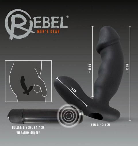 Rebel Prostata Black - Model z stymulatorem krocza, silikonowy, 15 cm