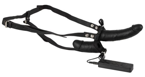 You2Toys Double Strap-On z funkcją wibracji, regulowana uprząż, czarny