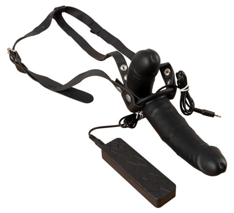 You2Toys Double Strap-On z funkcją wibracji, regulowana uprząż, czarny