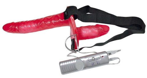 Bad Kitty Duo Strap-on czerwony z podwojnym systemem wibracji PVC
