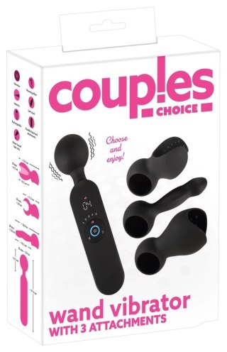 Couples Choice Masażer z 3 wymiennymi końcowkami czarny 21,5 cm