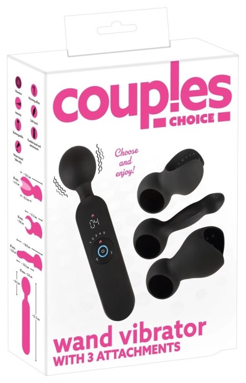 Couples Choice Masażer z 3 wymiennymi końcowkami czarny 21,5 cm