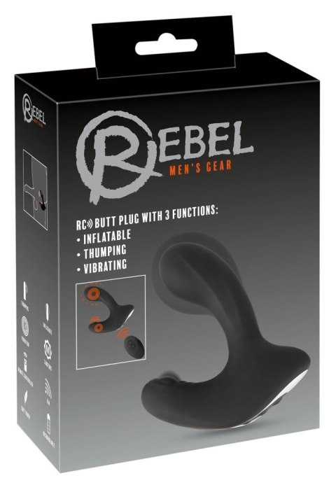 Rebel RC Butt Plug silikonowy, 3 funkcje, z pilotem, czarny, 14,2 cm