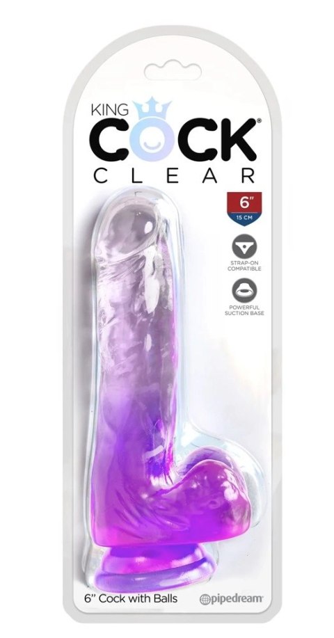 King Cock Clear Model 6'' Fioletowy Transparentny z Przyssawką 15 cm