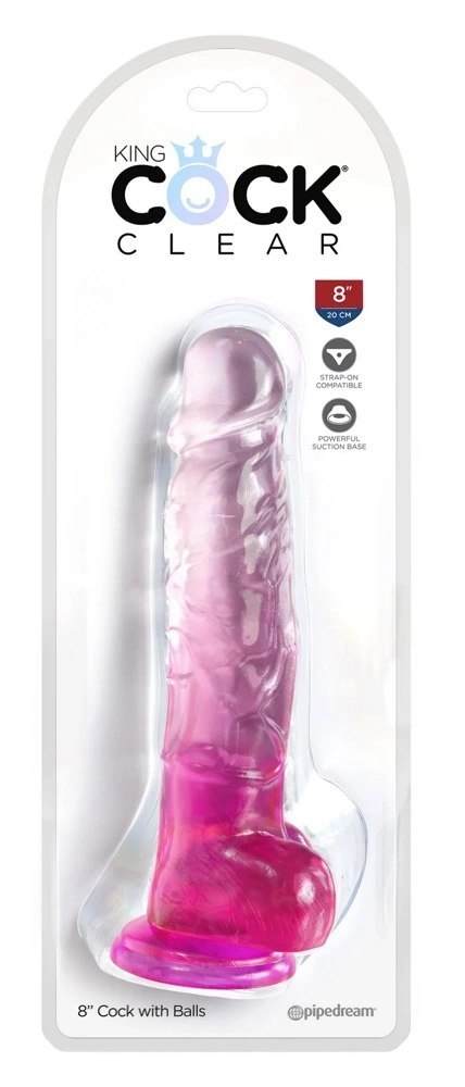 King Cock Clear Model 8'' Transparentny Rożowy z Przyssawką 20 cm
