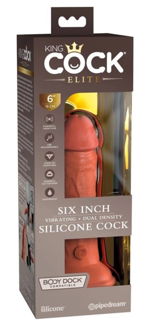 King Cock Elite Elite Vibrator silikonowy z przyssawką i pilotem 15cm ciemny