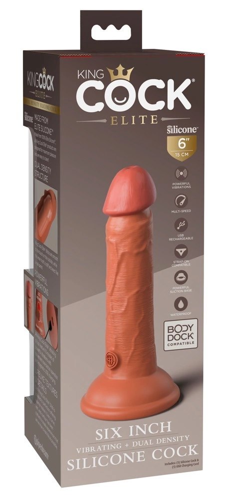 King Cock Elite Elite Vibrator silikonowy z przyssawką i pilotem 15cm ciemny