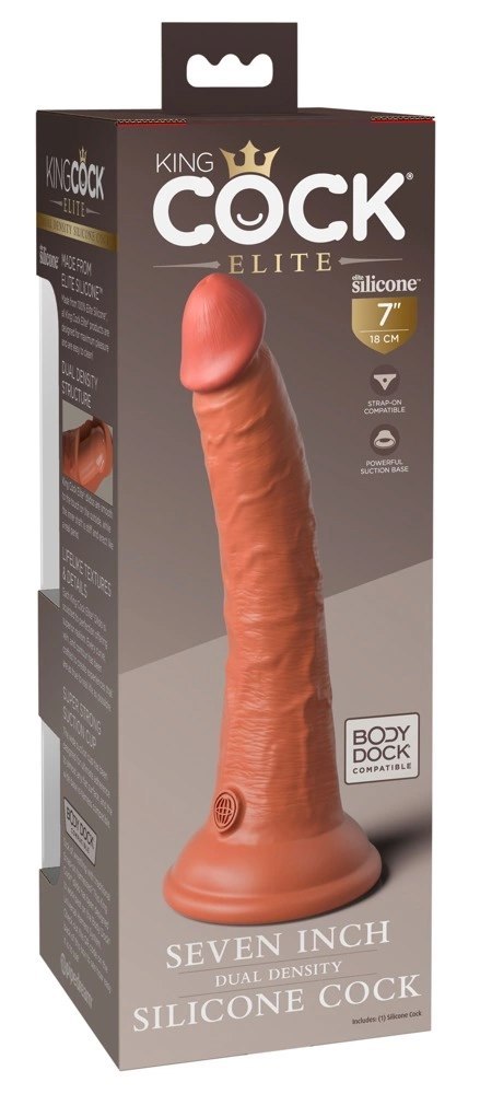 King Cock Elite Model 7" Silikonowy Dwuwarstwowy, Przyssawka, Ciemny