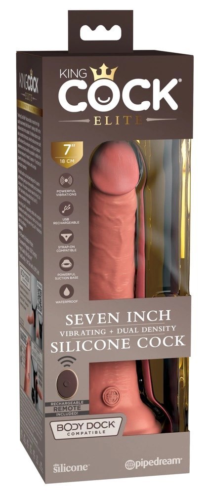 King Cock Elite Silikonowy Model Intymny z Pilotem 18 cm ciemny kolor