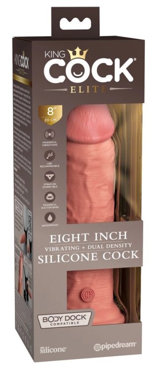 King Cock Elite Silikonowy Model Wibracyjny 20 cm z Przyssawką Jasny