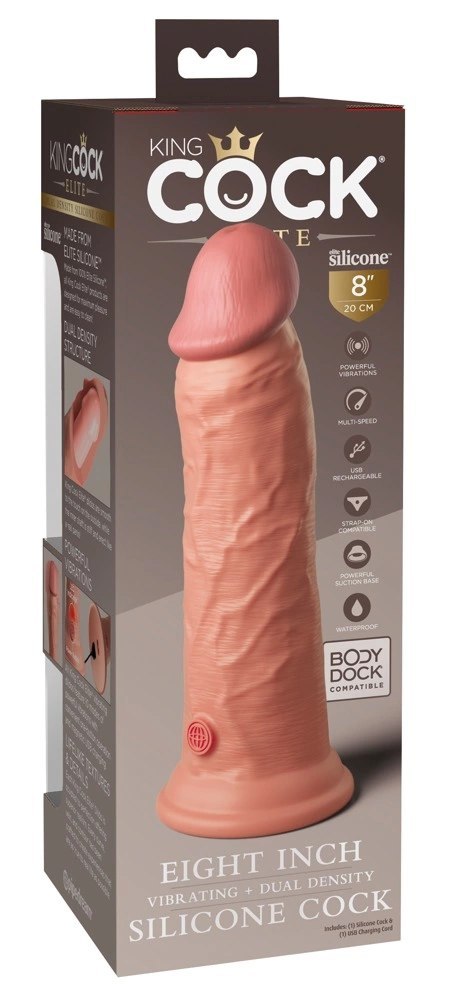 King Cock Elite Silikonowy Model Wibracyjny 20 cm z Przyssawką Jasny