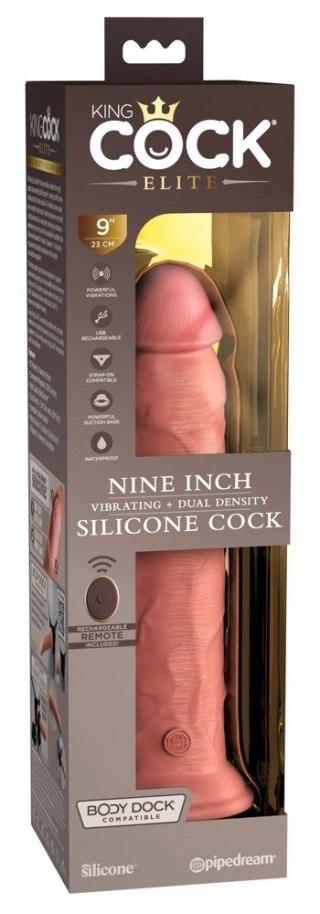 King Cock Elite Silikonowy Model Wibracyjny 23 cm z Przyssawką Pilot Ciemny