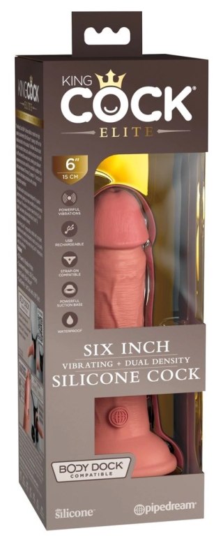 King Cock Elite Silikonowy Wibrator 15 cm z przyssawką i pilotem, jasny
