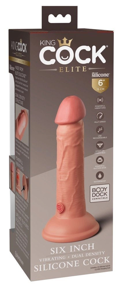 King Cock Elite Silikonowy Wibrator 15 cm z przyssawką i pilotem, jasny