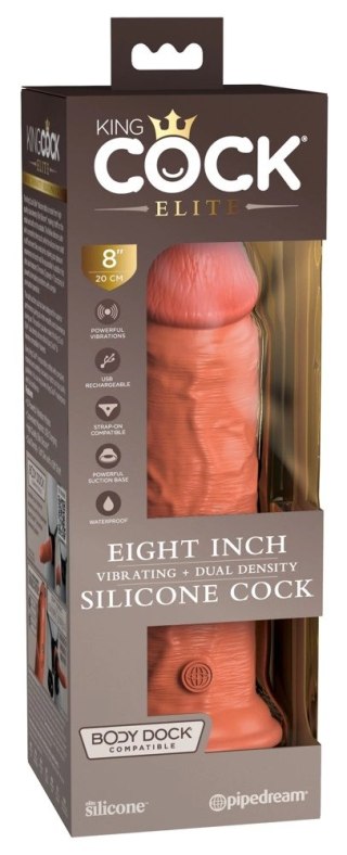 King Cock Elite Wibrator Silikonowy 20 cm z Pilotem i Przyssawką Ciemny