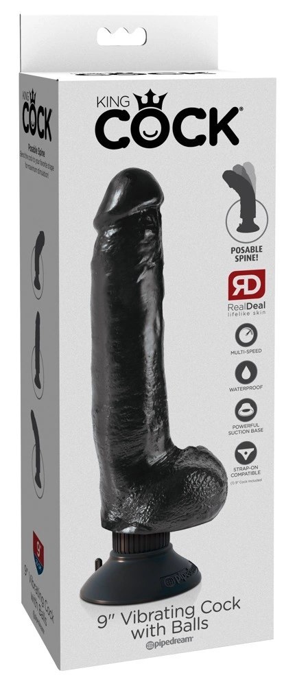 King Cock Wibrator Model 23 cm Czarny z Przyssawką i Jądrem