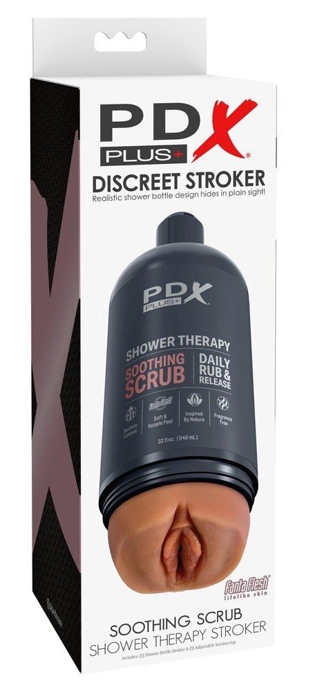 PDX Plug Shower Therapy Soothing Scrub - dyskretna maszyna intymna, tan